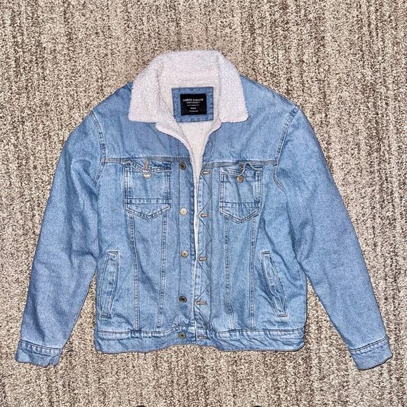 Sunrise Kingdom Men's Sherpa Lined Denim Trucker Jacket Blue Size Medium - Picture 3 of 10